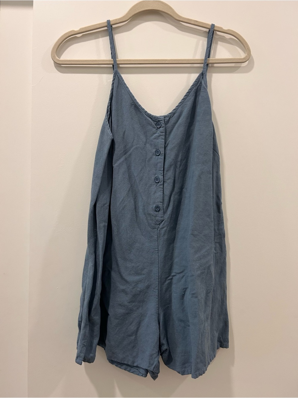 Rhythm Blue Linen Romper with Button Front